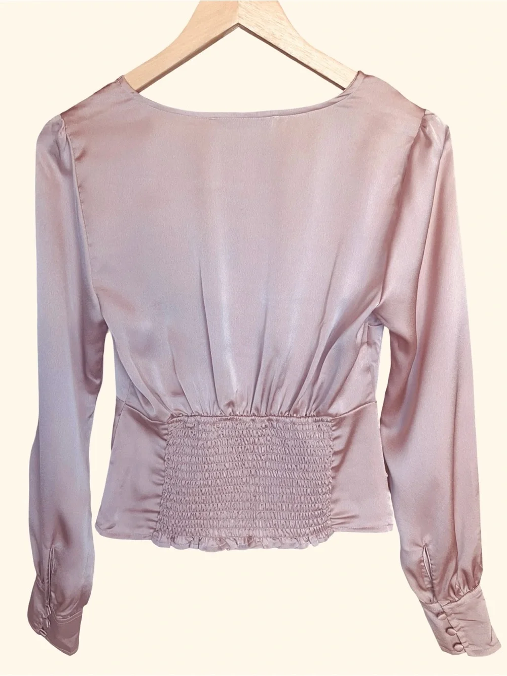 Abercrombie & Fitch Satin Puff Sleeve Button Front Top Mauve Small NWT